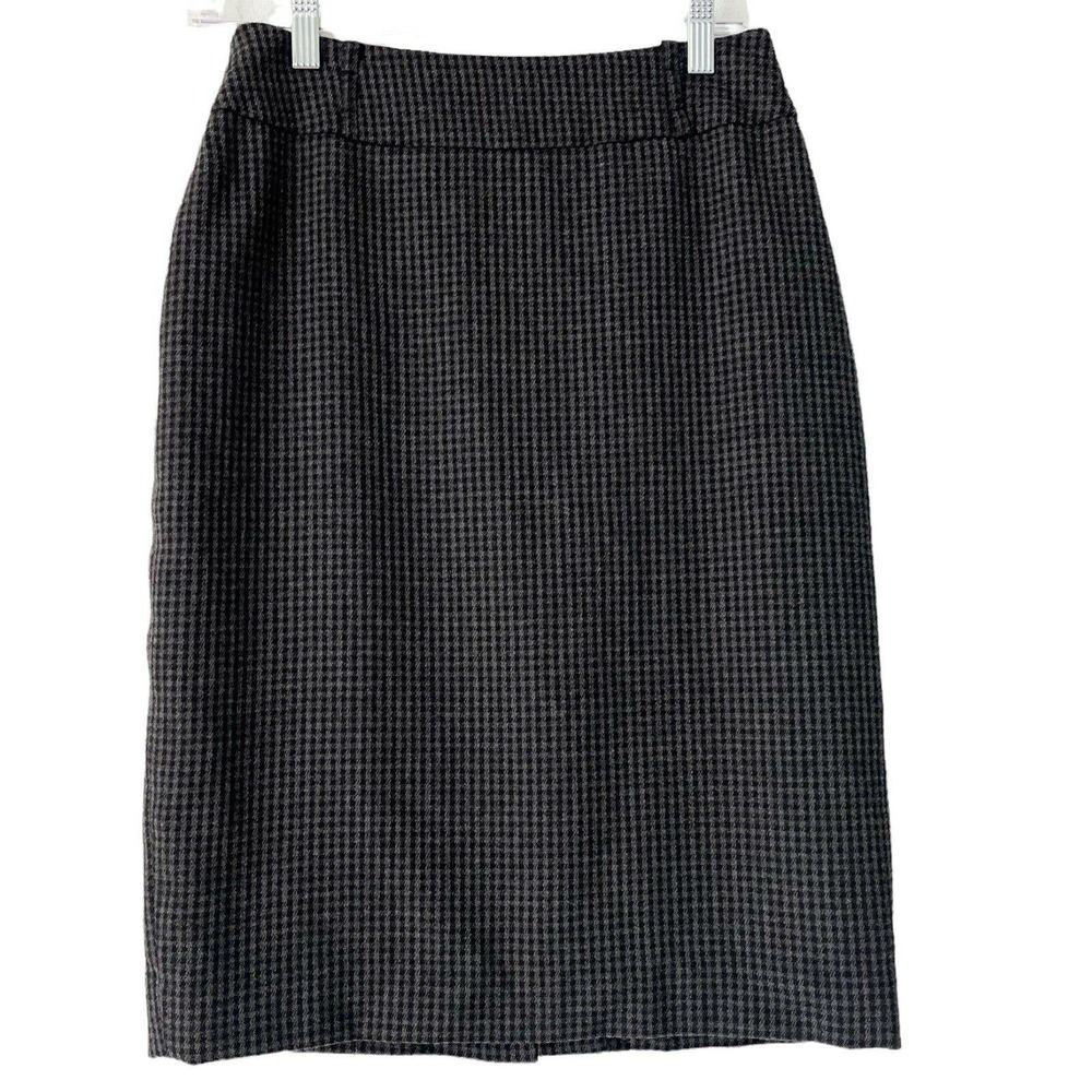 Anne Klein Grey Houndstooth Wool Blend Stretch Pencil Skirt Womens Size 6P